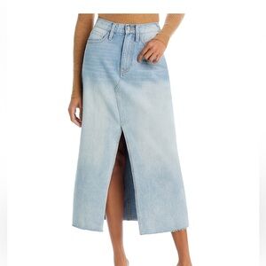 Aqua light wash denim midi skirt
